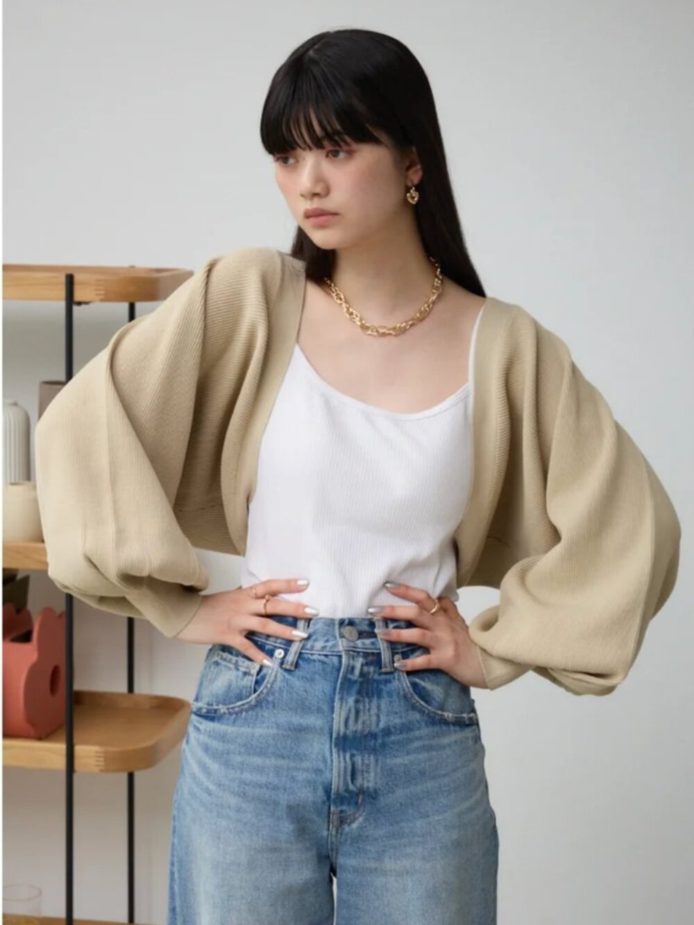 AZUL BY MOUSSY Beige Short Knit Bolero Cardigan Free Size